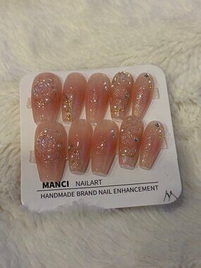 Pink Floral Press-On Nails